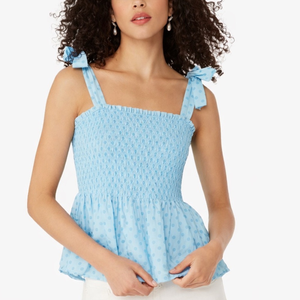 Kate Spade Light Blue Agate Embroidered Smocked Top - Size Medium